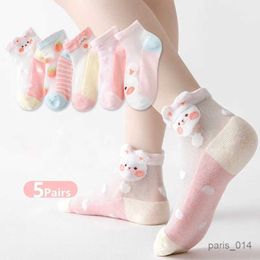 Kids Socks 5Pairs/Lot Summer Soft Cotton Girl Socks Breathable Children Short Ankle Socks Kids Lace Princess Mesh Cartoon Socken