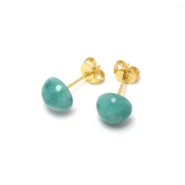 Stud Earrings Blue Ear Studs 8mm Sky Stone Cartilage Piercing Jewellery 24k Gold Plated Brass Acupuncture Cabochon Modern