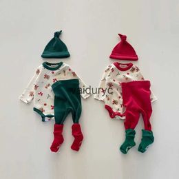Clothing Sets Christmas Baby Clothes Infant Elk Print Bodysuit Pants Hat 3Pcs Toddler New Years Homewear Set H240426