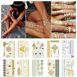 Tattoo Transfer Flash Tattoo Sticker Gold Temporary Tattoo Women Party Body Arm Art Metallic False Waterproof Tattoos Stickers 240426