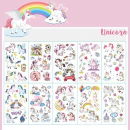 Tattoo Transfer 10pcs/lot Color Unicorn Tattoo Set Face Temporary Tattoo Child Tattoo Sticker Body Tatoo for Kids Cute Tattoo Children Tattoos 240427