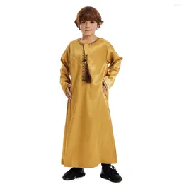 Ethnic Clothing Teenage Muslim Boys Robe Round Collar Embroidered Long Sleeves Dress Gown Saudi Arabia Abaya Kaftan Jubba Thobe Islamic