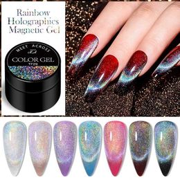 Nail Polish MEET ACROSS 5ml Magnetic Gel Nail Polish Laser Rainbow Glitter Sparkling Manicure Soak Off UV Gel Nail Art Design Gel Varnish Y240425