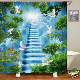 Shower Curtains 3D love plant leaves white dove scenery bathroom waterproof shower curtain polyester washable home decoration curtain with hook