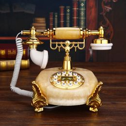 Accessories Antique Corded Telephone Landline Phone Yellow Jade with FSK DTMF Caller ID Classic Ringtones Backlight for Home Decoration