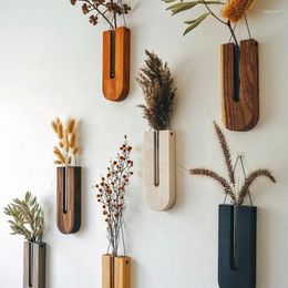 Vases 5 Styles Wall Hanging Rope Flower Vase Simple Wooden Hydroponic Plant Rack Shelve Creative Crafts Home Garden Yard Decoration