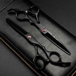 Hair Scissors Professional Japanese 440c 5.5-inch 6-inch Ruby Black Barber Q240426