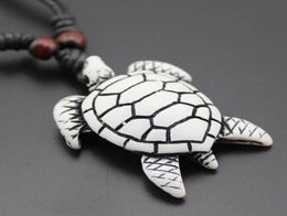Whole 12PCS Cool Imitation Yak Bone Carving Hawaiian Surfing Sea Turtles Pendant Wood Beads Cord Necklace Lucky Gift6085421