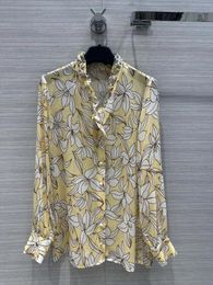 Women's Blouses 2024 Women Fashion Long Sleeve Sexy Retro Lace Collar Print Silk Shirt 0420