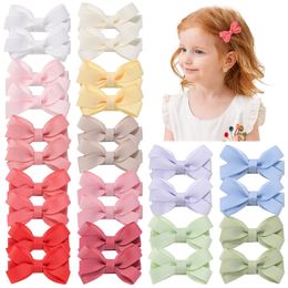 New Baby Infant Bow Hairpins Solid Candy Colour Grosgrain Ribbon Bows Barrettes Kids Girls Whole Wrapped Safety Hair Clips Accessories YL3730