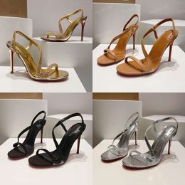 Heels Slim High Open Toes Rhinestone Double Twisted Bands Ankle-strap Lambskin Leather Sandal Women Designer Shoes Factory Footwear Sizes 35-43 Original Quality