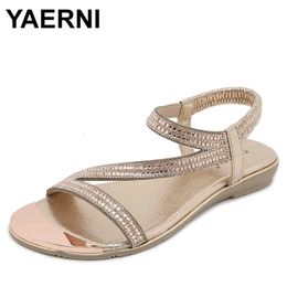 2024 Summer Women's Beach Crystal Sandals Lady Shining Diamond Peep Toe Shoes Original Design Boho Plus Size 240415