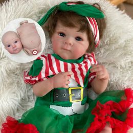 Dolls 50cm Rooted Hair Bettie Full Body Silicone Vinyl Bebe Reborn Girl With Christmas Dress Handmade Lifelike Newborn Baby Girl