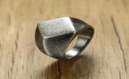 Men039s Quadrangle FlatTop Signet Ring for Men Jewelry Stainless Steel Vintage Oxidation Gray Male Jewellery Jewels5765305