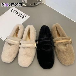 Casual Shoes Big Size Flats Female Winter Warm Woman Knot Belt Furry Moccasins Plush Cotton For Women