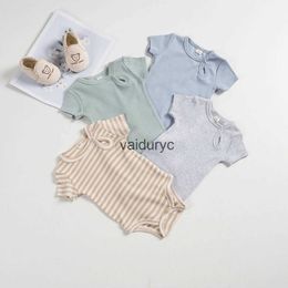 Rompers Summer Baby Rompers 0-12M Solid Infant Boy One-piece Short Sleeve Cotton Clothes Baby Girl Bodysuit Infant Onesies H240429