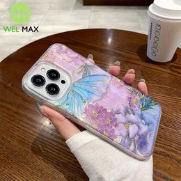 Cell Phone Cases Purple Flowers Luxury Phone Case ForiPhone 14 13 12 11 Pro Max Coloured Three In One Shockproof Soft TPU Silicone ProtectiveCover J240426