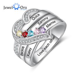 Wedding Rings 925 Sterling Sier Personalised 1-8 Name Carved Ring With Birthday Stone Set Heart Suitable For Womens Mothers Day Gift Dhfrt