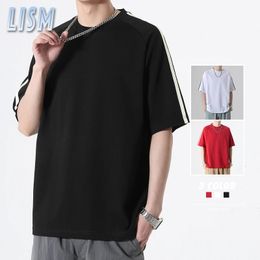 Summer Casual Loose Short Sleeved T-shirt Mens Fashion Oversized Patchwork Striped Tshirts Solid Half Sleeve Hip Hop Tee Top 240425