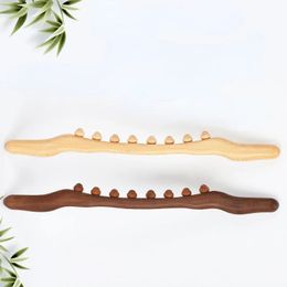 New 8 Beads Gua Sha Massage Stick Carbonised Wood Back Body Meridian Scrapping Therapy Wand Muscle Relaxing Acupuncture Massager