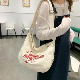 Evening Bags 2024 Women Canvas Shoulder Bag Simple Large Capacity Messenger Embroidered Letters Crossbody Casual Hasp Travel Handbags