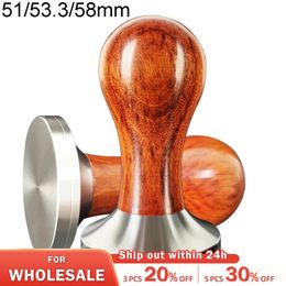 Stainless Steel 51mm 53m 58mm Tamper Coffee Powder Tampers Wood Handle For 515458mm Portafilter 240423