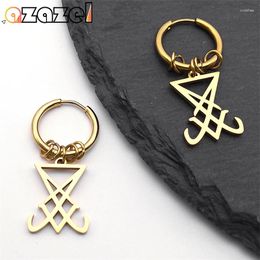 Hoop Earrings Lucifer And Satan Dangle Women Men Stainless Steel Sigil Of Gothic Occult Earring Jewelry E1714S08