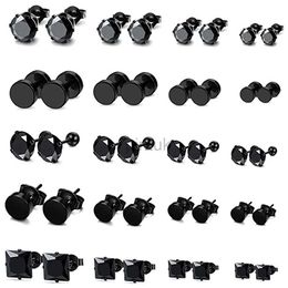 Stud WKOUD 1 Pairs Stainless Steel Black Stud Earrings For Men Women Earring Set CZ Inlaid d240426