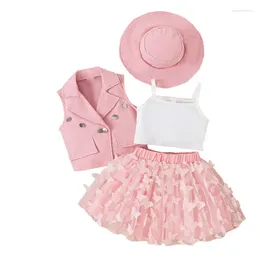 Clothing Sets Summer Children's Girl Outfit 4 PCS Cotton Sleeveless Tops Vest Skirt Hat Fashion Kids Girls 4-7 Years