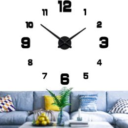 Clocks Large 3D Wall Clock DIY Creative Mirror Surface Wall Decorative Sticker Watch 130cm Frameless for Home School Office Living Room