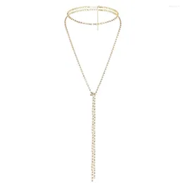 Choker MinaMaMa Stainless Steel Multilayer Tassel Crystal For Women Tennis Rhinestone Long Necklaces Fasion Jewelry