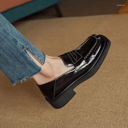 Casual Shoes Woman Spring Genuine Patent Leather Women Flat Lazy Slip-On Solid Loafers Ladies Retro Walk