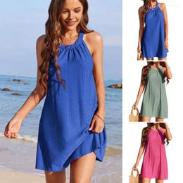 Casual Dresses Women Summer Dress Cutout Crochet Halter Neck Off Shoulder Loose Sleeveless Beach Mini Vacation Top Sundress