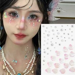 Tattoo Transfer 3D Disposable Tattoo Stickers Face Jewelry Crystal Mermaid Diamond DIY Eyes Body Waterproof Makeup Decorations Rhinestones 240426