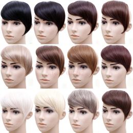 Bangs Jeedou Synthetic Hair Bangs 2Clips Clip On Hair Asymmetry Fringe Gradient Bangs Hairpiece For Woman Black Brown Colour