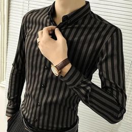 Men's Dress Shirts Fashion Lapel Printed Button Loose Striped Clothing Spring Autumn Oversized Casual Tops All-match Korean Shirt