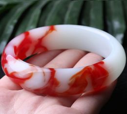 Xinjiang Hetian Silk Chicken Blood Red Red and White Jade Jade Bracelet for Women1806787