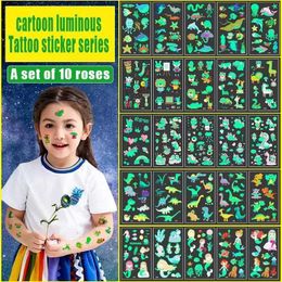 Tattoo Transfer 10 Pcs Luminous Tattoos Face Temporary Coloured Unicorn Mermaid Tattoos for Kids Cute Tattoo Stickers Body Tattoos for Kids 240426