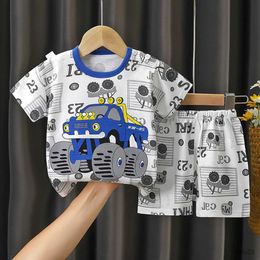 Clothing Sets 2024 New Kids Boys Girls Summer Pajamas Cute Cartoon Print Short Sleeve T-Shirt Tops with Shorts Toddler Baby Clothing Sets