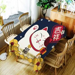 Table Cloth Cartoon Lucky Cat and Fish Printed Table Cloth Japanese Style Waterproof Table Cloth Used for Wedding Decoration Party Table Cover Tape 240426