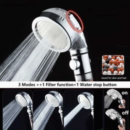 Bathroom Shower Heads New Premier Bathroom 3-Function SPA Shower Head with Switch Stop Button high Pressure Anion Filter Bath Head Water Saving Shower