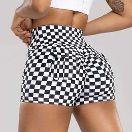 Women's Shorts Black and White Checkerboard Print Shorts Yoga Shorts for Women High Waist Seamless Butt Lift with Pocket Outdoor Cycling Shorts d240426