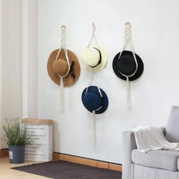 Decorative Figurines Nordic Style Boho Cotton Hanging Hat Organiser Display Rack Storage Cap Holder Scarf Hanger Macrame Tapestry Home Wall