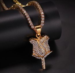 Hip Hop Rose Flower Pendant Necklace Iced Out Bling Mens Jewellery Necklaces1792018