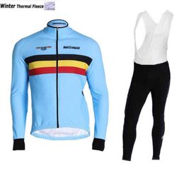 2019 BELGIAN Belgium Thermal fleece Cycling Jersey Long Sleeve and Cycling bib Pants Cycling Kits Strap Ciclismo bicicletas B191126680337