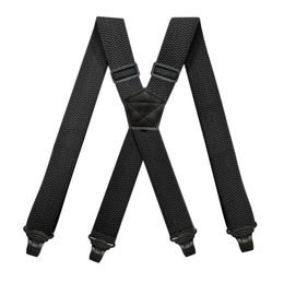 Heavy Duty Work Suspenders for Men 38cm Wide XBack with 4 Plastic Gripper Clasps Adjustable Elastic Trouser Pants BracesBlack8874870