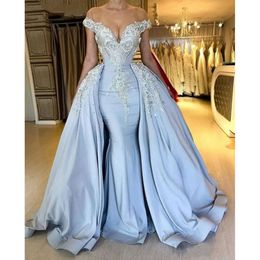 Prom löstagbar med kjol sjöjungfru Satin eleganta klänningar kristaller pärlstav spetsar applikationer formella aftonklänningar för kvinnor 2024