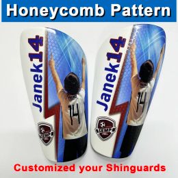 Safety Customised Personalised Shin Guard Honeycomb Texture Soccer Shin Pad Leg Support Football Shinguard Adult Teens Kids Gift 2023