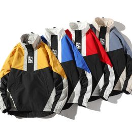 New designer Men Hip Hop Spring Coat Harajuku Retro Colour Block Patchwork Windbreaker Streetwear Vintage Jacket Oversized