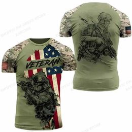 Tactical T-shirts US Army US Veterans camouflage T-shirt 3D printed graphic T-shirt Mens Fashion Short sleeved T-shirt Outdoor camouflage T-shirt Mens 240426